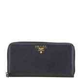 プラダ ラウンドファスナー 長財布 ネイビー レザー レディース PRADA 【中古】